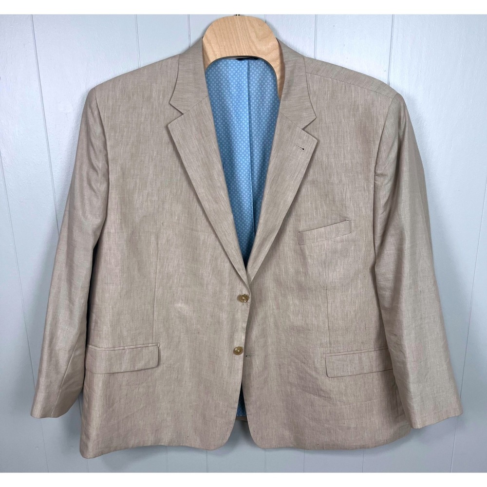 Oak Hill Mens 4XL Linen Blend Blazer Sport Coat Tan Beige Big & Tall DXL